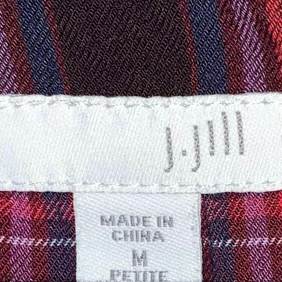 J. Jill Plaid Top Petite Medium Red Blue PurpleTunic 3/4 Sleeve Pocket - Picture 5 of 5